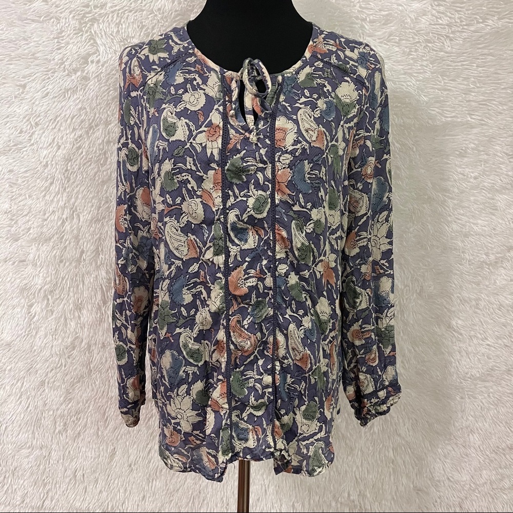 Lucky Brand Woman’s Blue Floral Long Sleeve Boho Blouse
